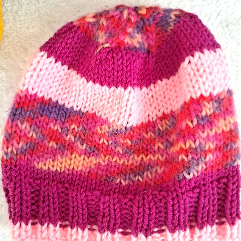 Purple Pink Knit Hat Hand Crafted Toboggan Beanie MultiColor Blue Red Gift NEW